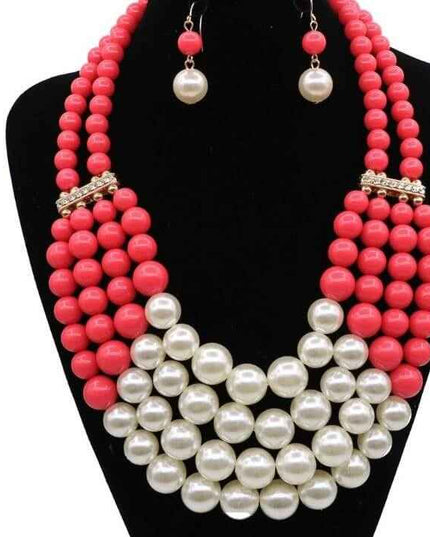 Multi Simulated Pearl Bohemian Jewelry Set with necklace and earrings on display.