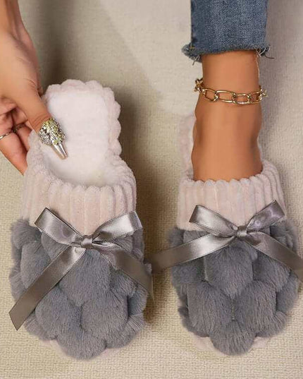 Bow Trim Contrast Slippers - Plush Fashion Shop #