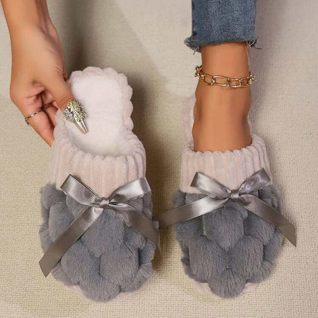 Bow Trim Contrast Slippers - Plush Fashion Shop #