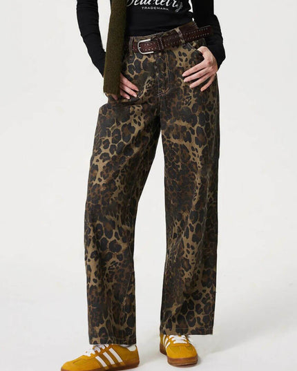 Leopard Straight Jeans with Pockets - Plush Fashion Shop #