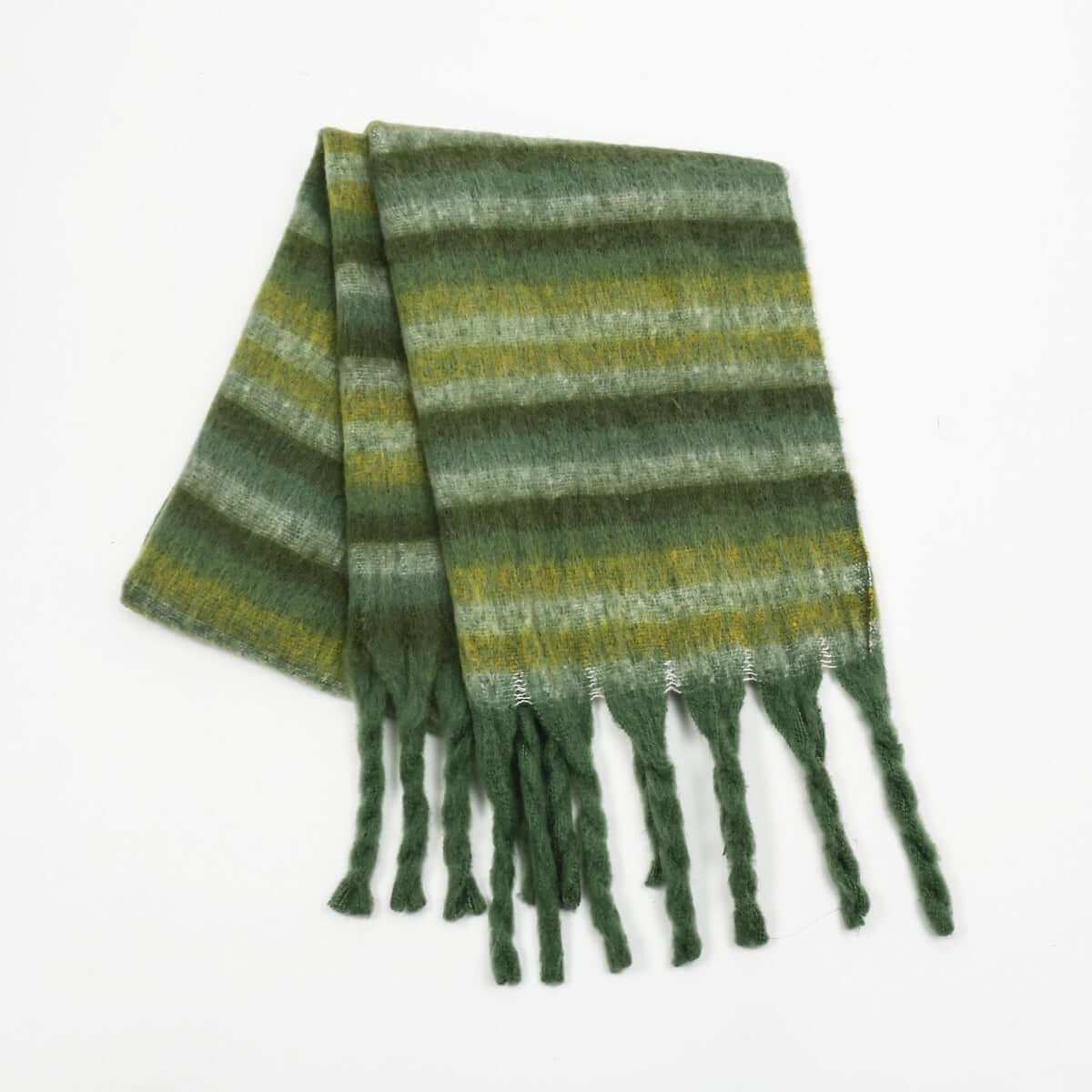 Fringe Contrast Striped Polyester Scarf - Plush Fashion Shop #