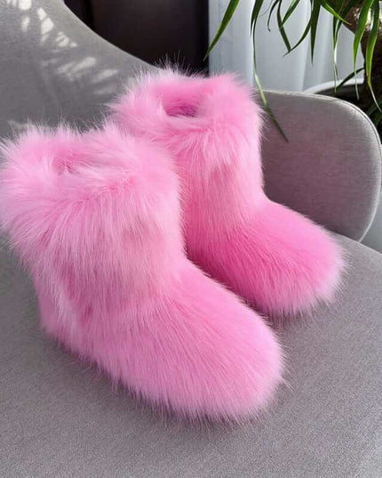 Women's Closed Toe Warm Fluffy Plush Snow Boots - Plush Fashion Shop #