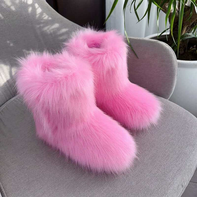 Women's Closed Toe Warm Fluffy Plush Snow Boots - Plush Fashion Shop #