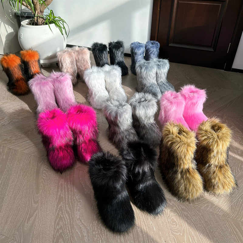 Women's Closed Toe Warm Fluffy Plush Snow Boots