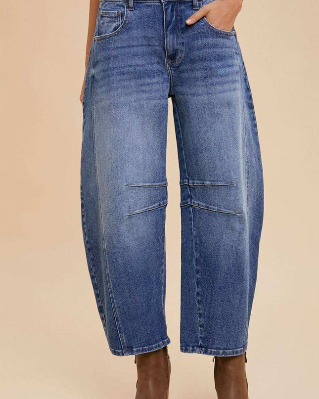 Annie Wear Mid Rise Barrel Leg Jeans with Pockets - Plush Fashion Shop #