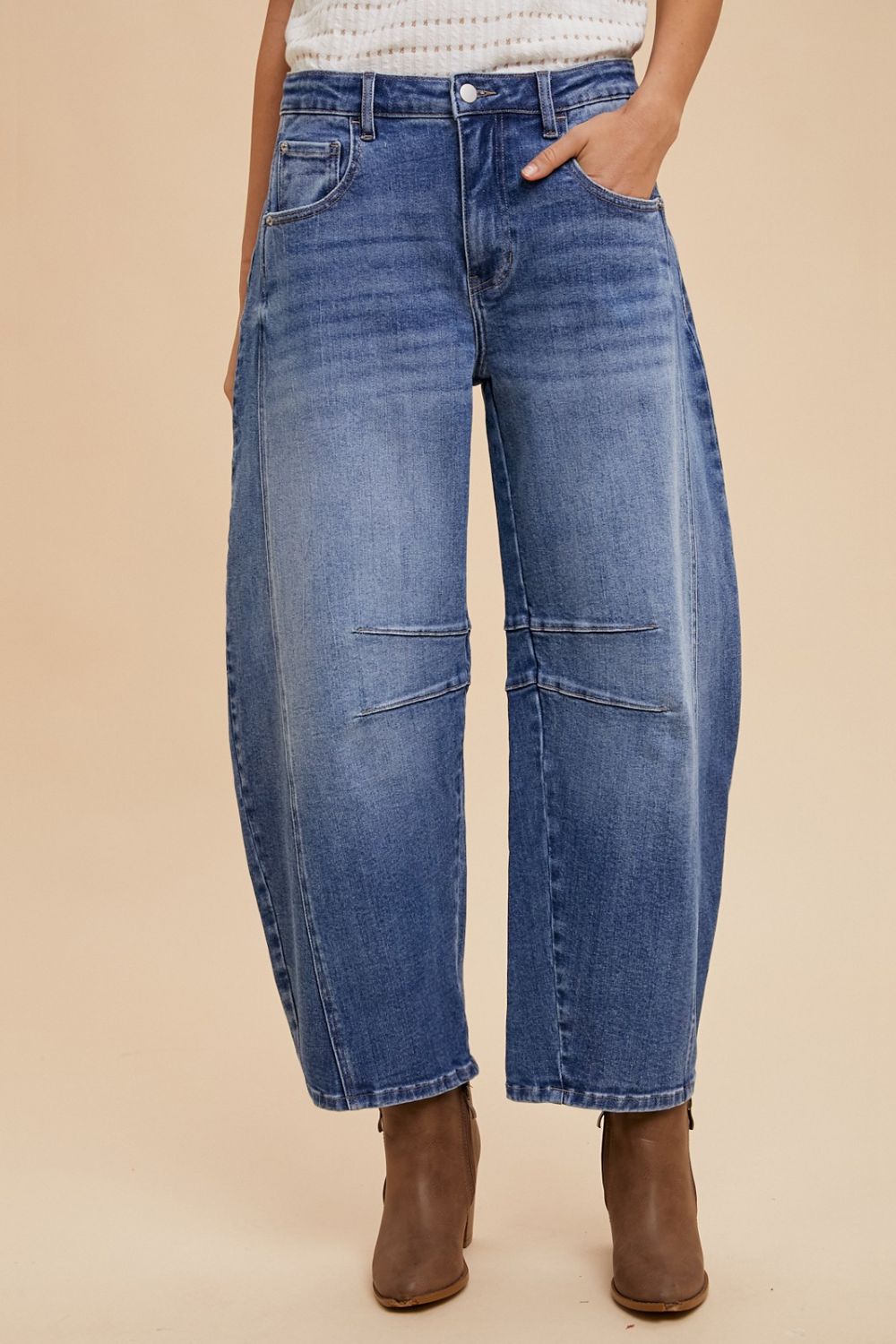 Annie Wear Mid Rise Barrel Leg Jeans with Pockets - Plush Fashion Shop #