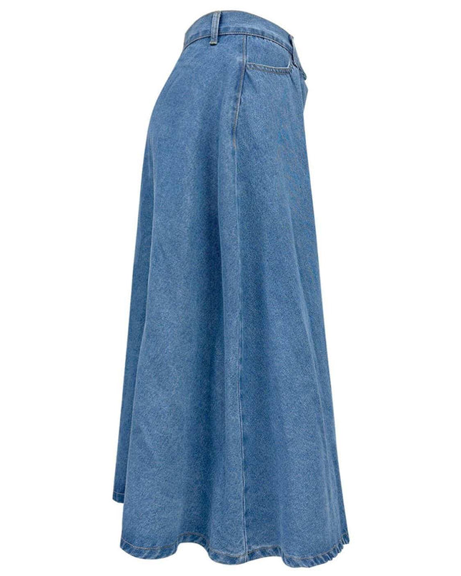 Buttoned Midi Denim Skirt with Pockets - Plush Fashion Shop #