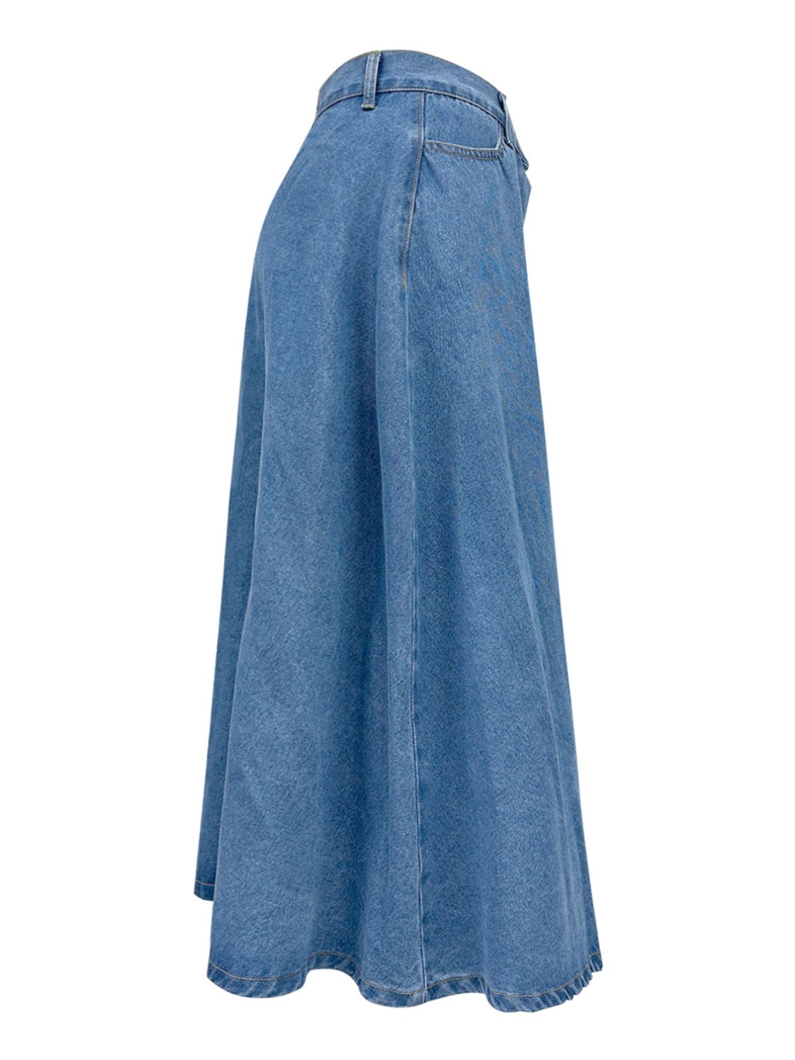 Buttoned Midi Denim Skirt with Pockets - Plush Fashion Shop #