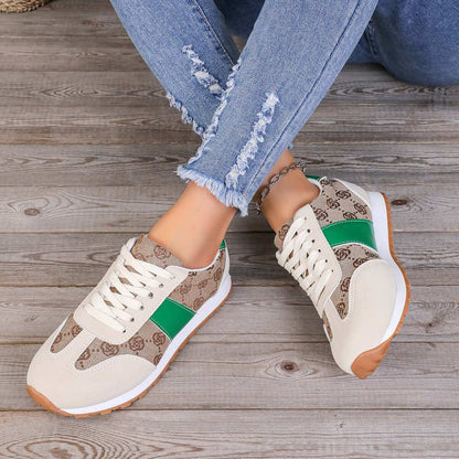 Contrast Round Toe Flat Sneakers - Plush Fashion Shop #