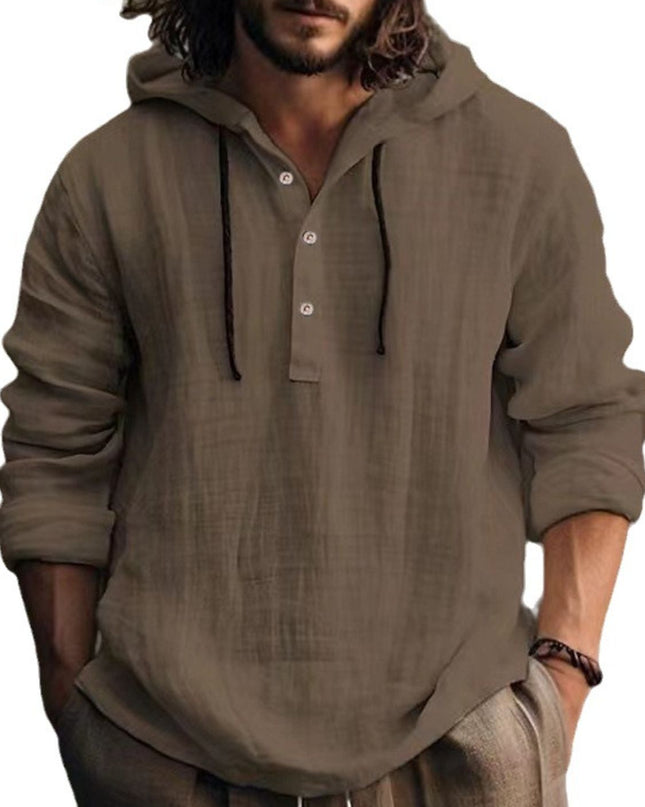 Men's Full Size Half Button Long Sleeve Hoodie