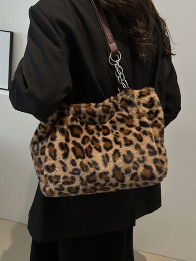 Ladies fluffy Leopard print Shoulder Bag