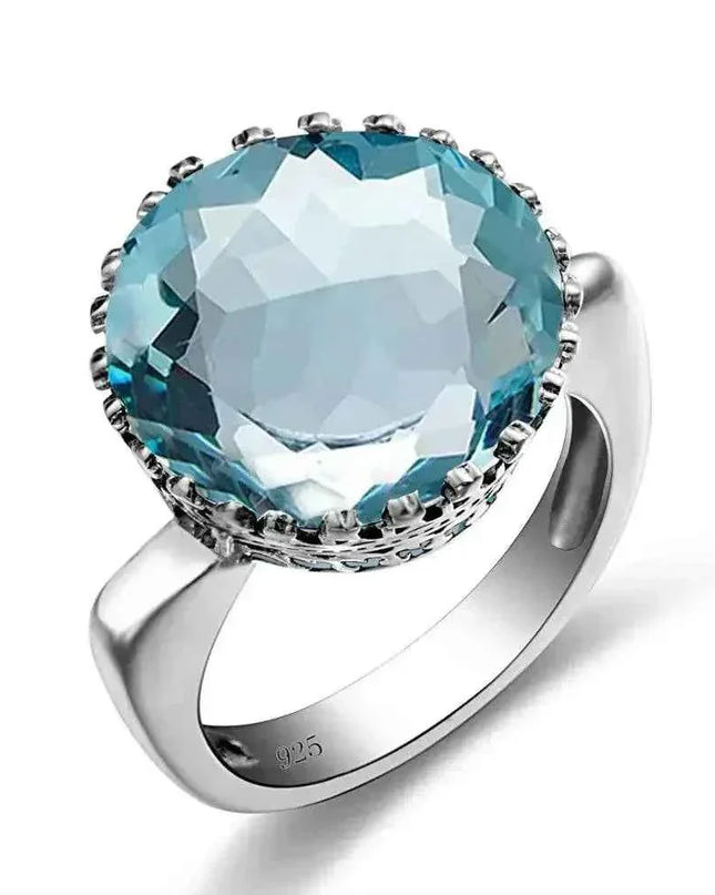 925 sterling silver ring with 15ct round created aquamarine for women.