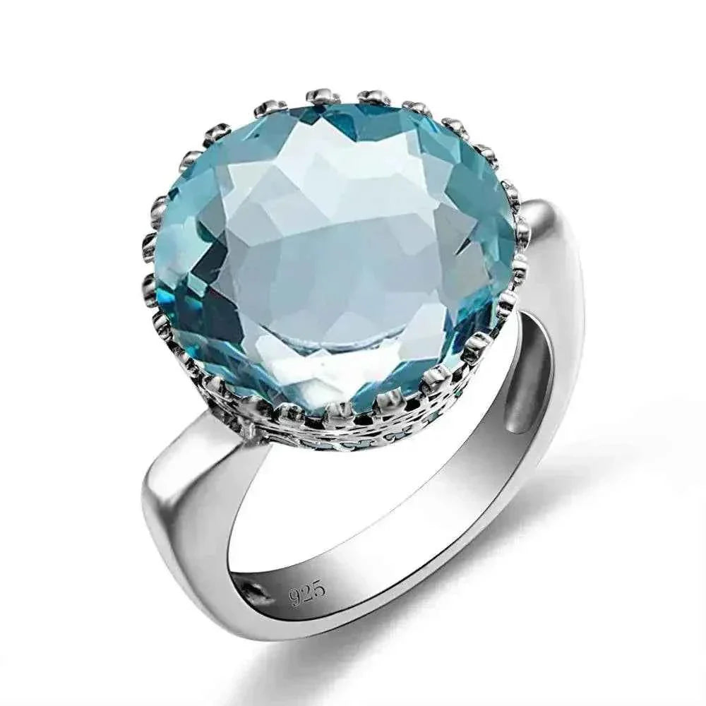 925 sterling silver ring with 15ct round created aquamarine for women.