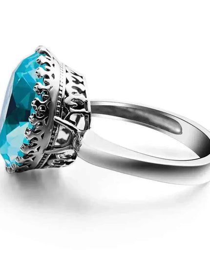 925 sterling silver ring with a 15ct round created aquamarine for women.