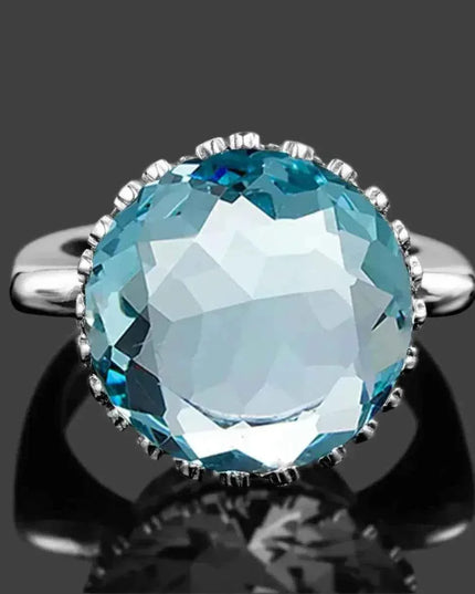 925 sterling silver ring with 15ct round aquamarine gemstone.