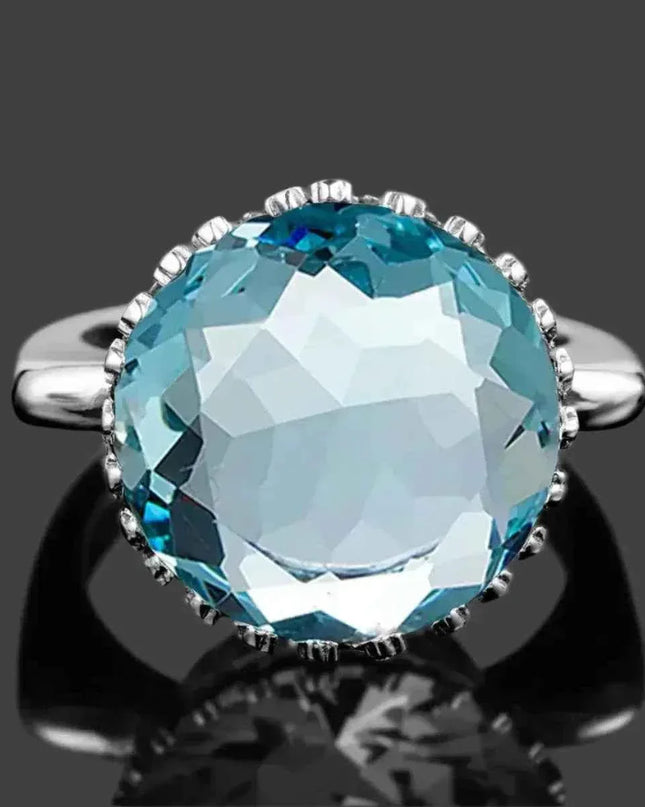 Elegant 925 sterling silver ring with 15ct round created aquamarine for women.