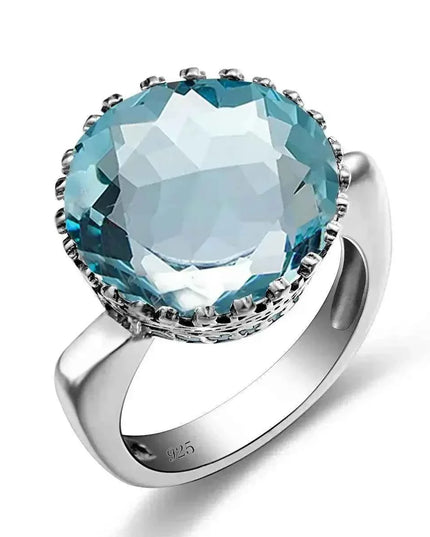 925 sterling silver ring with 15ct round created aquamarine for women.