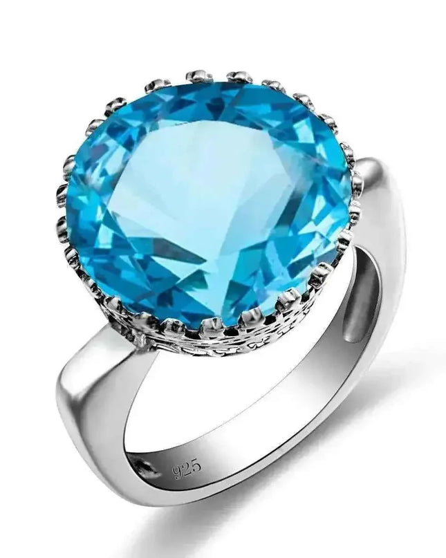 925 sterling silver ring with 15ct round created aquamarine for women.