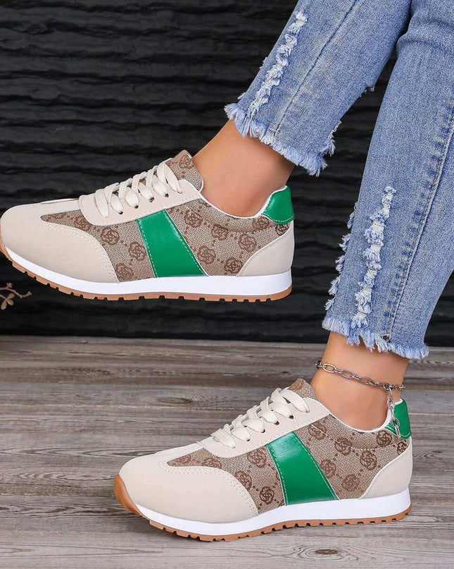 Contrast Round Toe Flat Sneakers - Plush Fashion Shop #