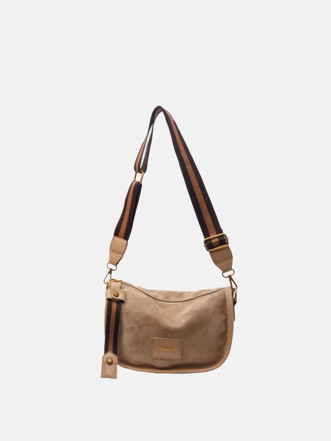 Suede adjustable strap women's shoulder bag in PU leather, medium size.