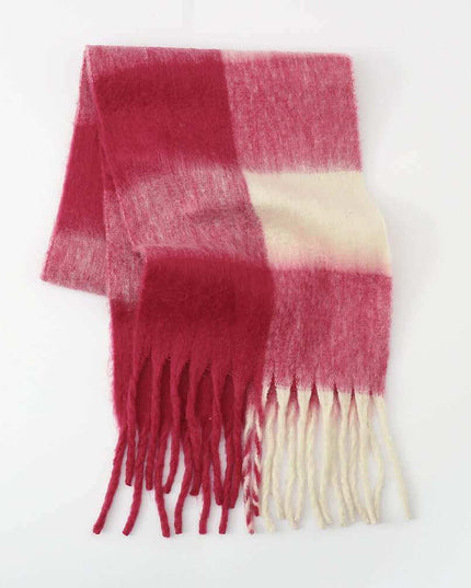 Fringe Contrast Plaid  Scarf - Plush Fashion Shop #