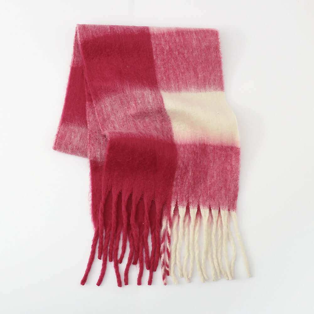 Fringe Contrast Plaid  Scarf - Plush Fashion Shop #