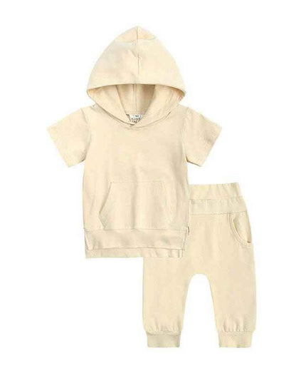 Boys And Girls Fashion Short-sleeved Hooded Tops & Casual Pants Set