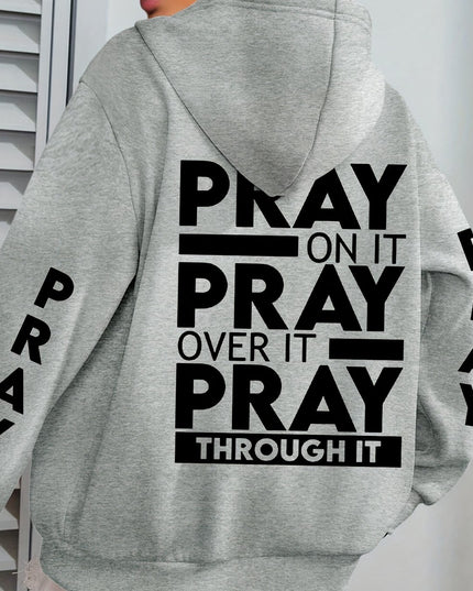 PRAY Print Plus Size  Kangaroo Pocket Hoodie -