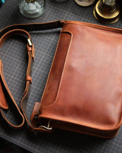 Mens Handmade Leather Casual Crossbody Bag - Plush Fashion Shop #