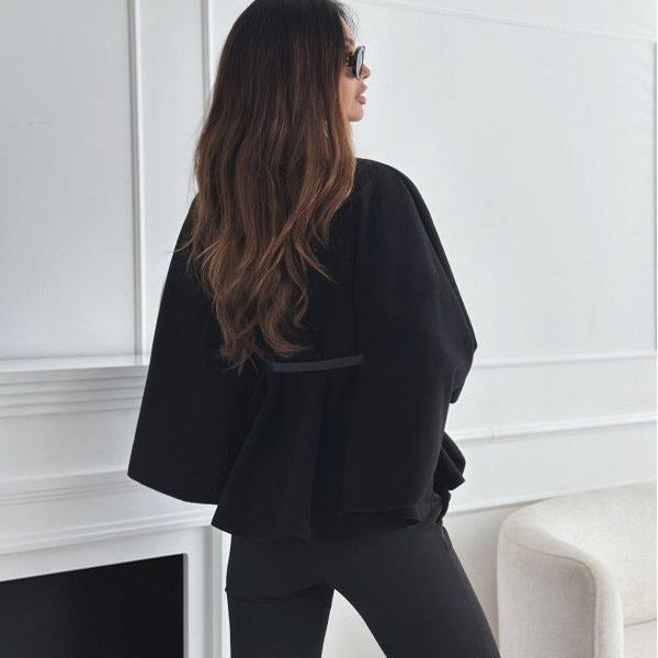 New Stand Collar Batwing Sleeves Cloak With Belt Temperament Woolen Outwear For Women - Plush Fashion Shop #