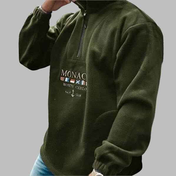 Autumn and winter men's sweater with alphabet embroidery in army green.