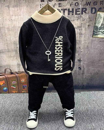 Boys fleece and cotton sweater jeans suit, combining warmth and fashion for kids.