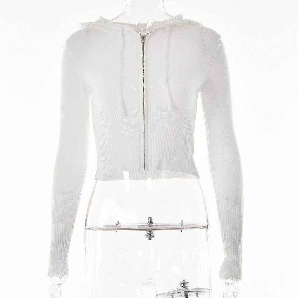 Cross-border Knitted Hooded High Waist Long Sleeves Two-piece Set