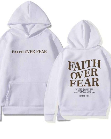 Faith Over Fear hoodies for men and women, cotton blend, letter pattern, multiple colors.