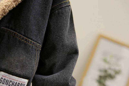 Fashion Simple Boys Thickened Casual Denim Jacket