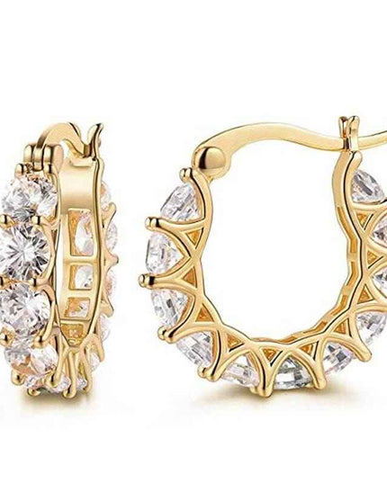 Fashion U-shaped earrings with zircon rhinestones in geometric gold setting.