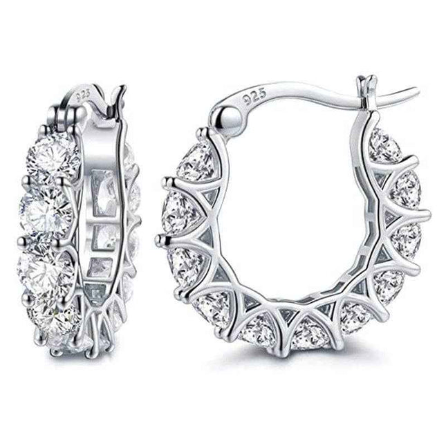 Fashion U-shaped earrings with full zircon rhinestones in white gold.