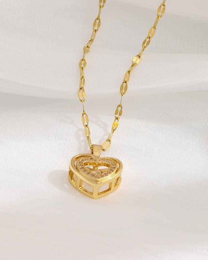 Gold chain necklace with double-layer heart-shaped pendant made of titanium steel.