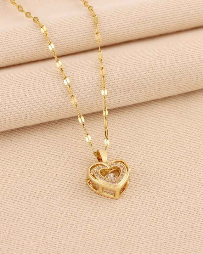 Heart-shaped gold chain necklace with double-layer pendant in titanium steel.