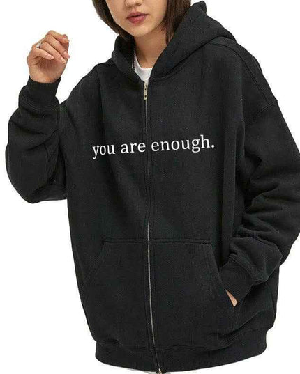 Hoodies Plus Size Sweatshirt with Drawstring and Zipper in Black