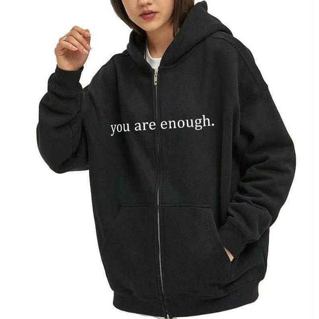 Hoodies Plus Size Sweatshirt with Drawstring and Zipper in Black