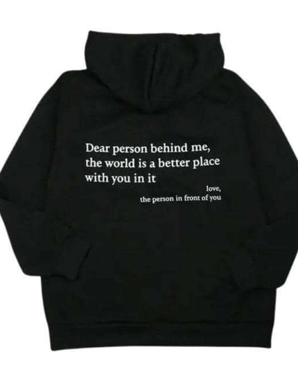 Hoodies Plus Size Sweatshirt with motivational text, black casual drawstring zipper design.