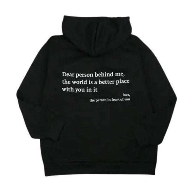 Hoodies Plus Size Sweatshirt with motivational text, black casual drawstring zipper design.