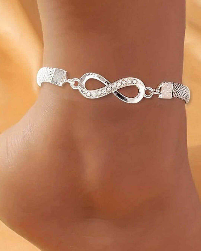 Infinite Diamond anklet with retro alloy design featuring an infinity symbol.