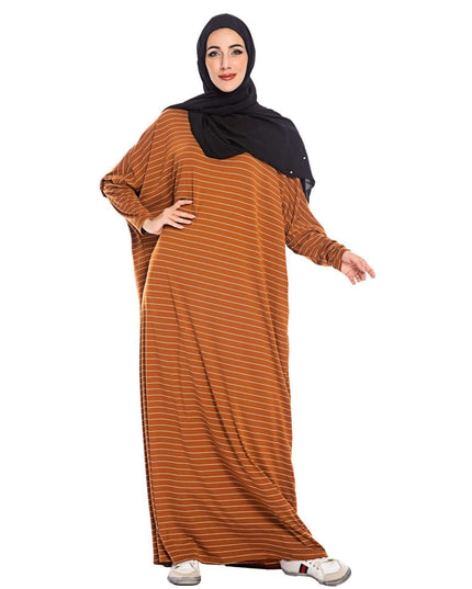 Large Women's Fashion Comfortable Bat Long Sleeve Stripe Casual Long Dress - Plush Fashion Shop #