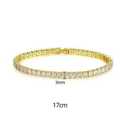 New Fashion Simple Tennis Bracelet for Women, 17cm, gold with sparkling stones, inspired by Jane Birkin style.