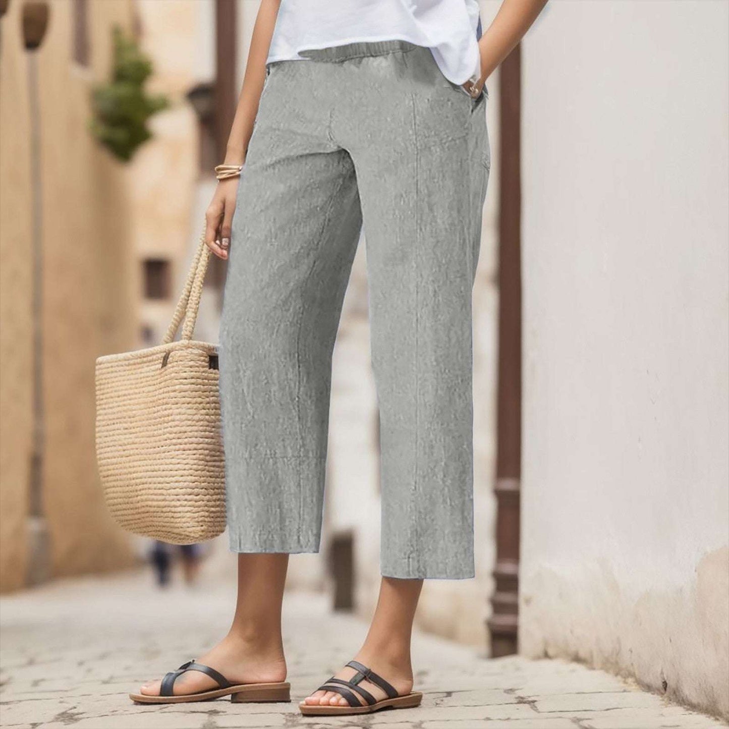 Solid Color High Waist Harem Casual PantsIntroducing our Solid Color High Waist Harem Casual Pants, available in khaki, gray, and blue. Made with comfortable cotton material and designed in a tight pants stLies pantsPlush Fashions ShopPlush Fashion Shop