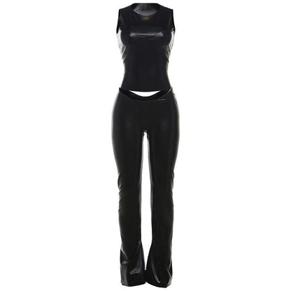 Women's Clothing Fashion Street Round Neck SuitUnleash your fashion sense with our Women's Clothing Fashion Street Round Neck Suit! Designed with exposed navel and trendy sleeveless cut, this sleek black suit wil2 piece Pants setPlush Fashions ShopPlush Fashion Shop