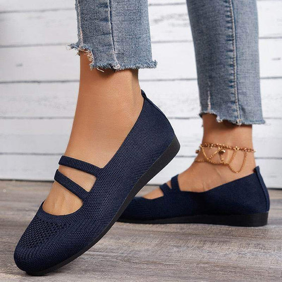 Women's Fashionable Breathable Soft Bottom Mom Shoes in dark blue, round toe, stylish and comfortable design.