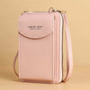 Women mobile phone crossbody large wallet shoulder bag in pink PU leather.